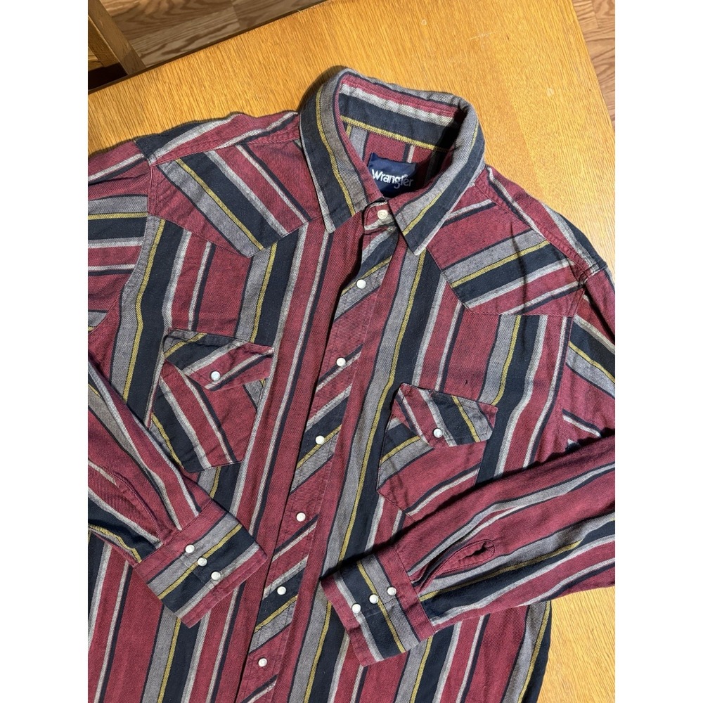 Wrangler‎ Western Snap Shirt Men XLT Tall Red Striped Pearl Snaps Long Sleeve